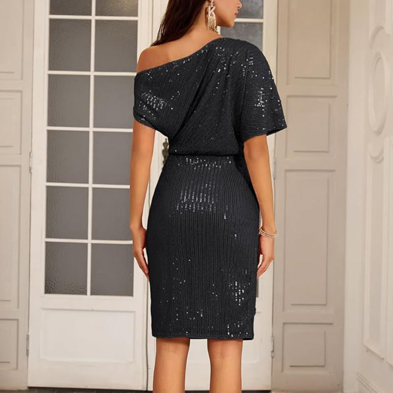 ✨ 50% OFF NOW! 💜 Women's One Shoulder Sequin Dress - Sparkling Glamour with Bodycon Fit for Party & Club Nights 🌟🪩