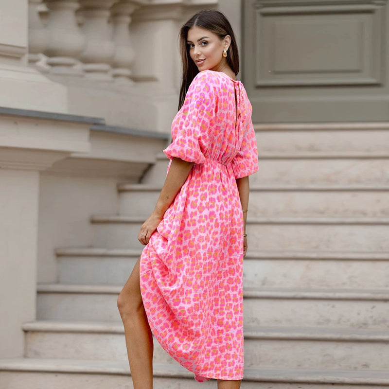 ⏳Time-Limited Special⏰Women's V-Neck Printed Dress – Brushstrokes of Summer🌺