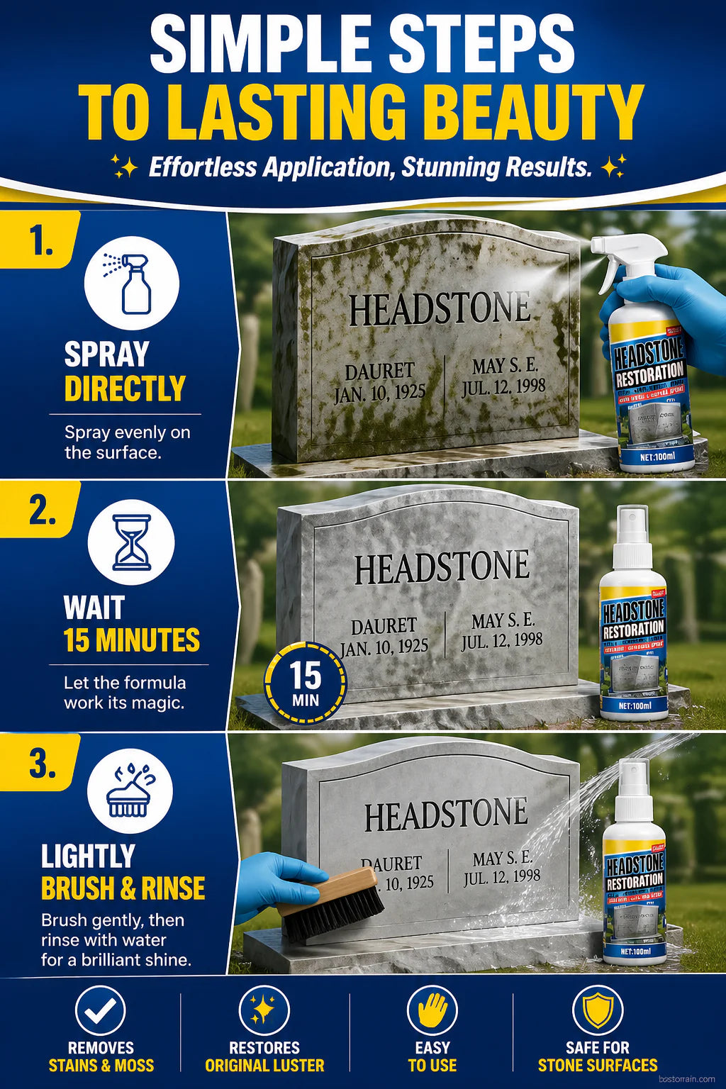 ⏰🎁Headstone Cleaning & Restoration Spray – Remove Stains Instantly