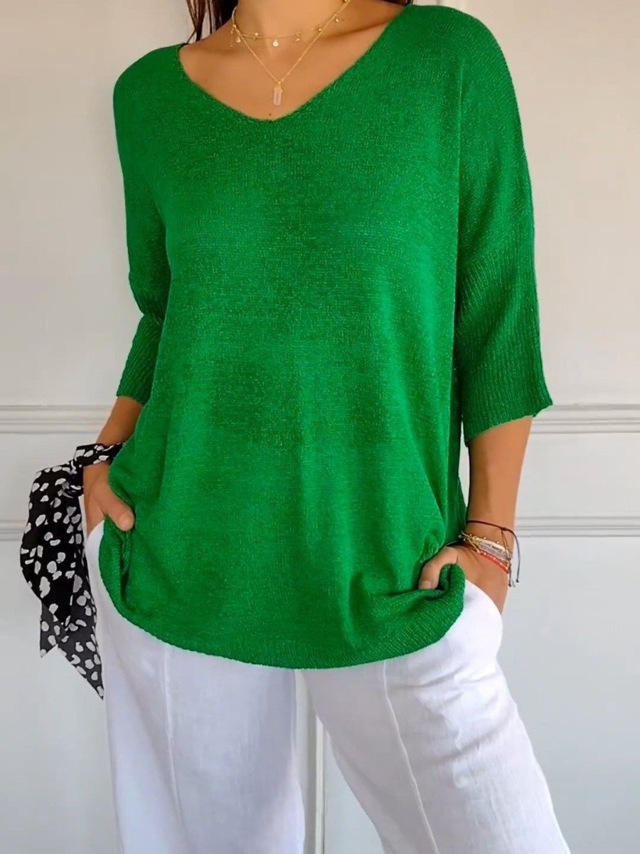 🔥Hot Sale-50% OFF🥰Solid Color Knitted V-neck Top