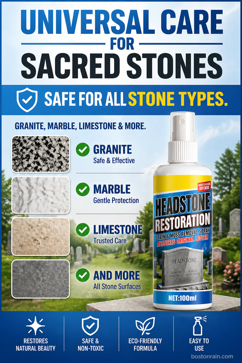 ⏰🎁Headstone Cleaning & Restoration Spray – Remove Stains Instantly