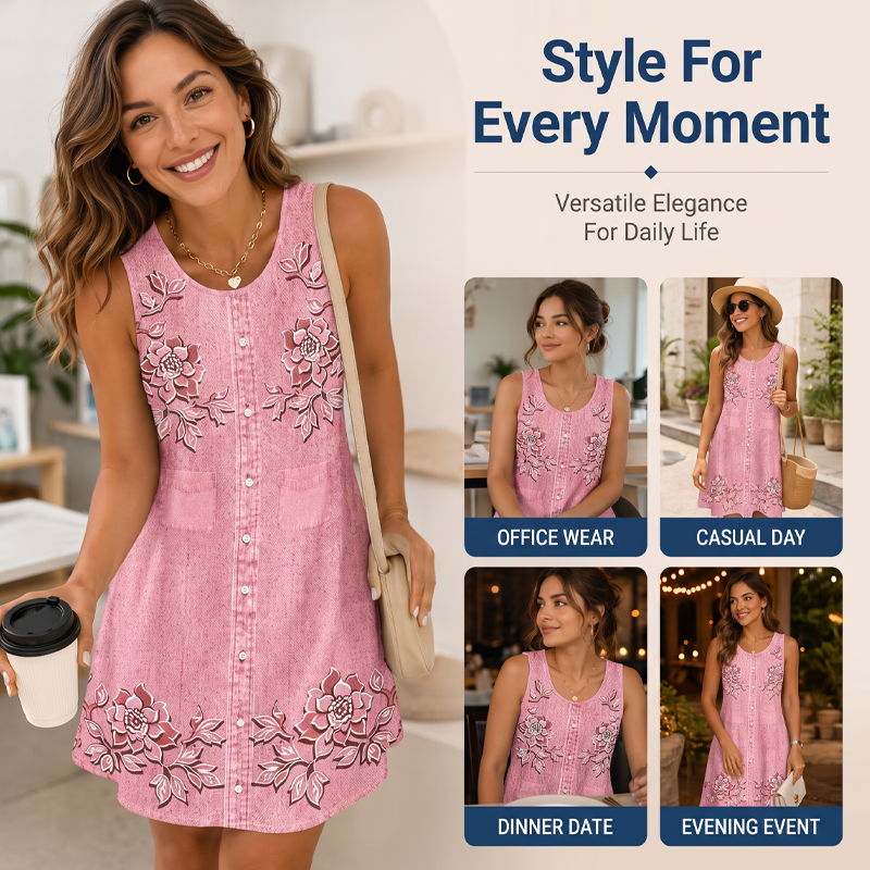 ⌛Limited-Time Offer-Women's Sleeveless Floral Button Down Dress