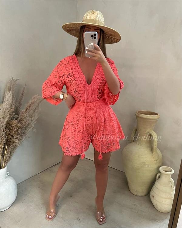 🔥Hot Sale - 49% OFF🔥Casual Short V-Neck Lace Suit