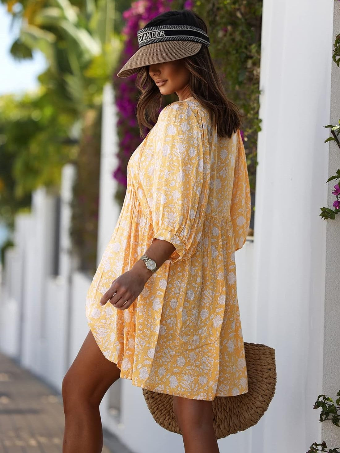🔥Last Day Sale 49%🔥Women's V Neck Half Sleeve Floral Tunic Short Dress