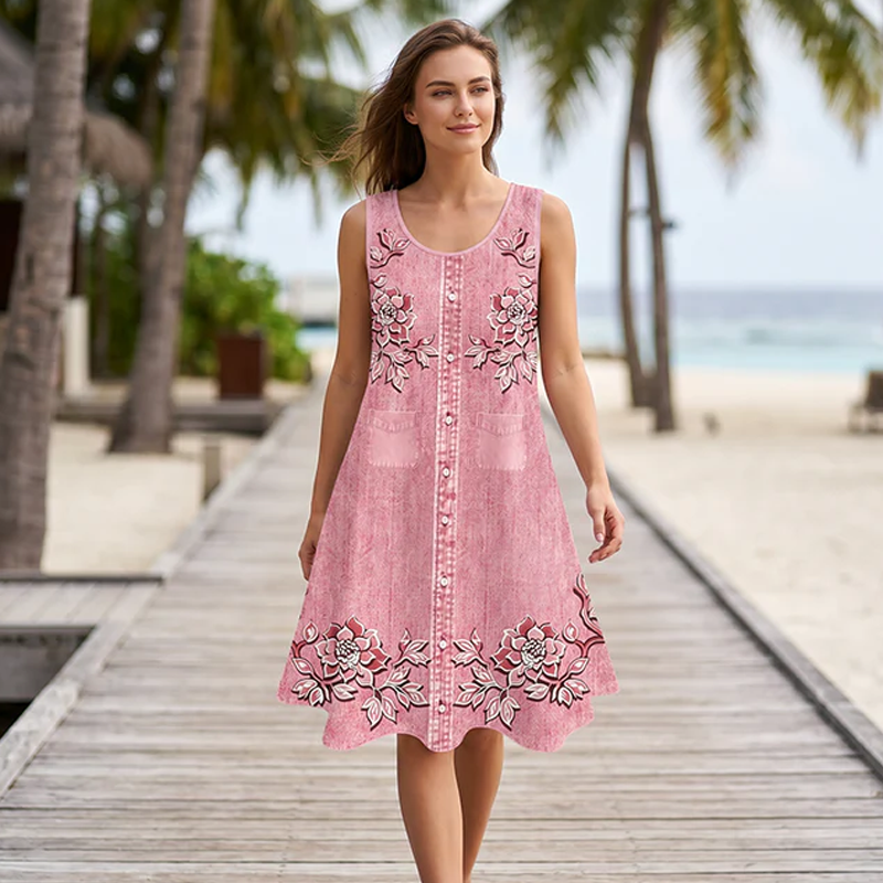 ⌛Limited-Time Offer-Women's Sleeveless Floral Button Down Dress