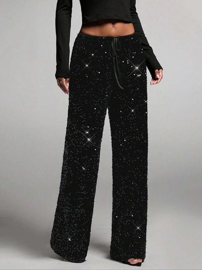 🎄🎁Christmas Sale 50% OFF🥰Women's Sequin Sparkle Wide Leg Pants with Elastic Waistband