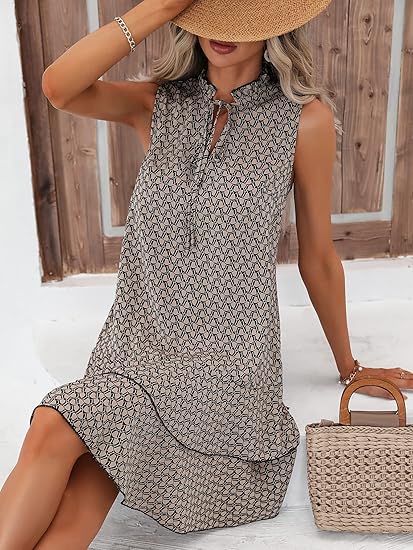 🎉Last day of the sale: 50% off 💃 Women's dress with a bow and geometric pattern