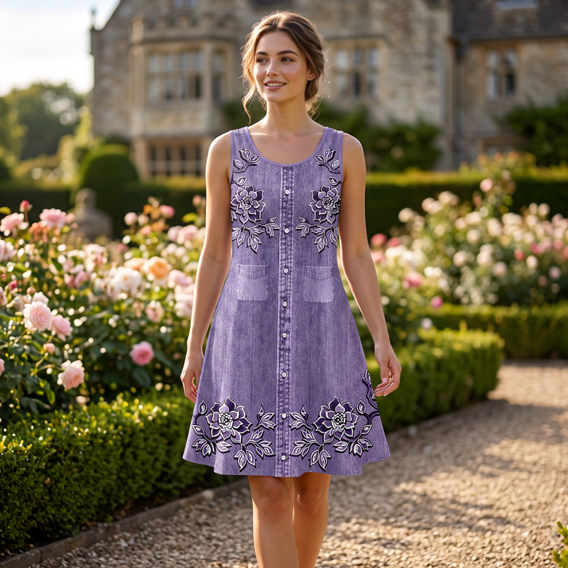 ⌛Limited-Time Offer-Women's Sleeveless Floral Button Down Dress