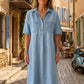 Casual Pocket Denim Midi Shirt Dress