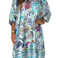 Loose dress with V-neck and half button placket with floral pattern