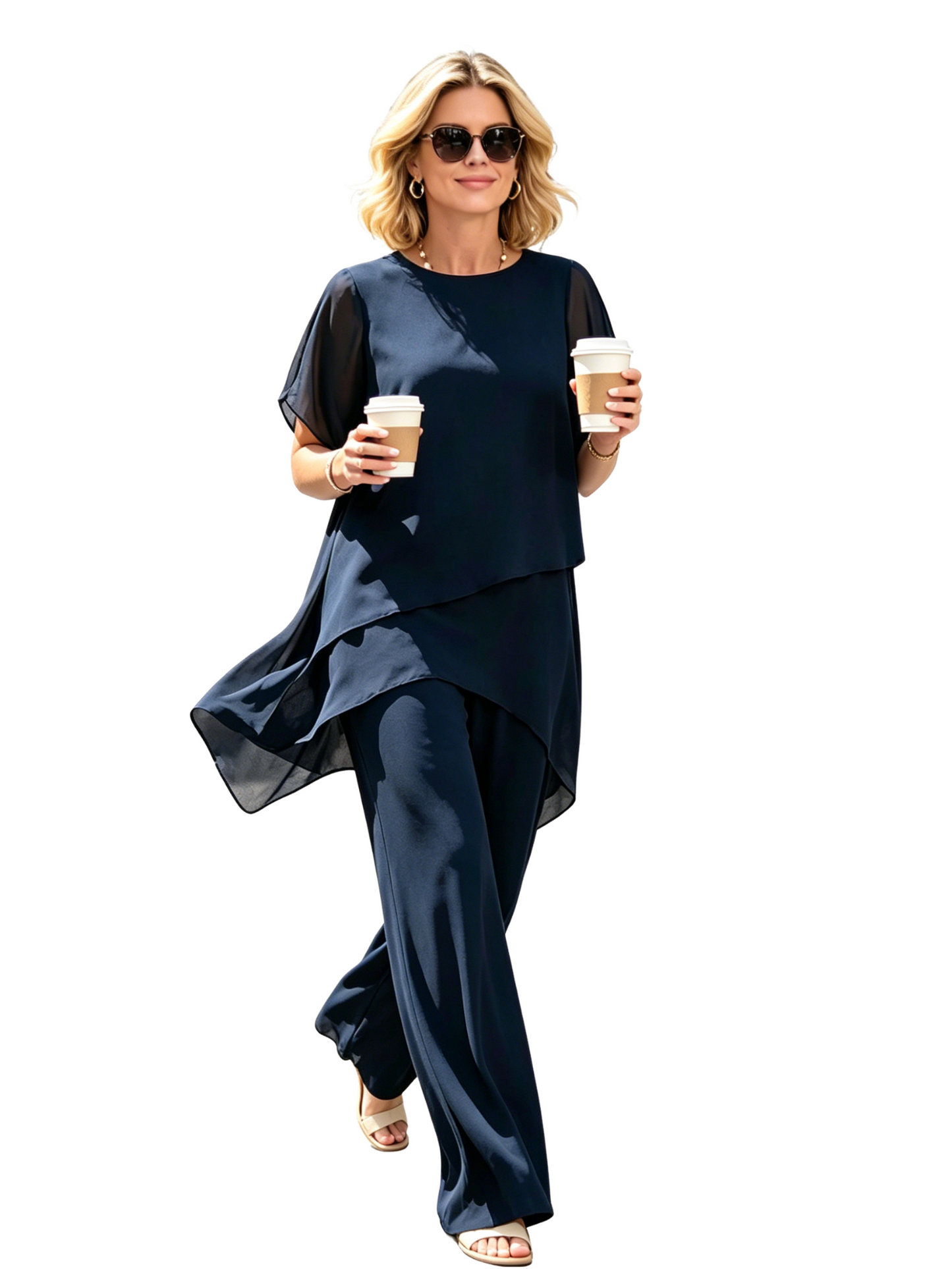 ⏰ONLY $39.99 FOR FULL TWO-PIECE SET! Charming Irregular Top & Elegant Wide Leg Pants Set, Soft Comfort Outfit Ideal for Summer Daily Wear