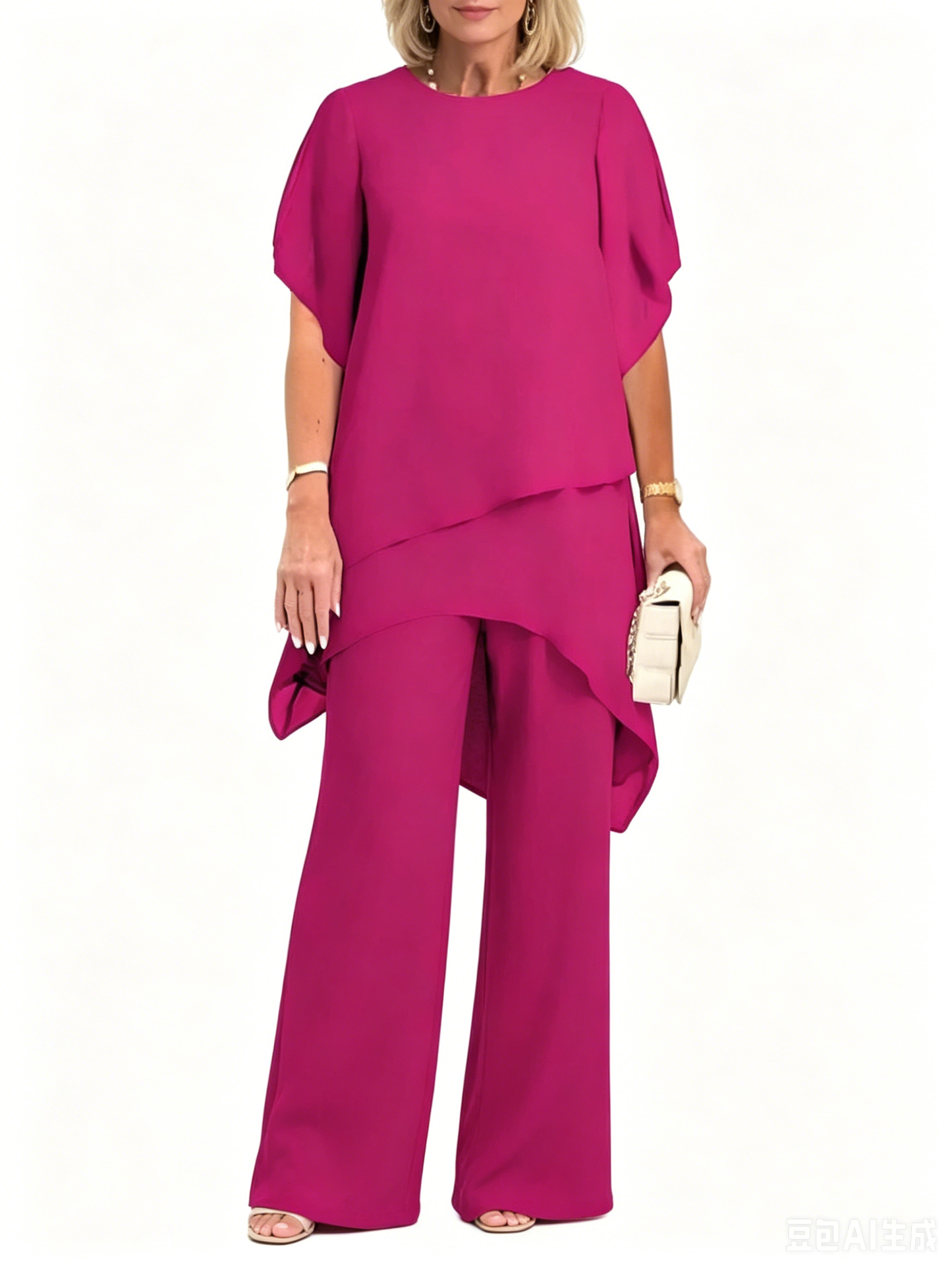 ⏰ONLY $39.99 FOR FULL TWO-PIECE SET! Charming Irregular Top & Elegant Wide Leg Pants Set, Soft Comfort Outfit Ideal for Summer Daily Wear