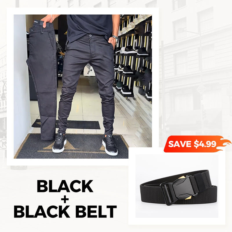 🖤 LAST DAY: 50% OFF! 🖤 Men’s Casual Slim-Fit Solid Color Pants+Belt ❄️
