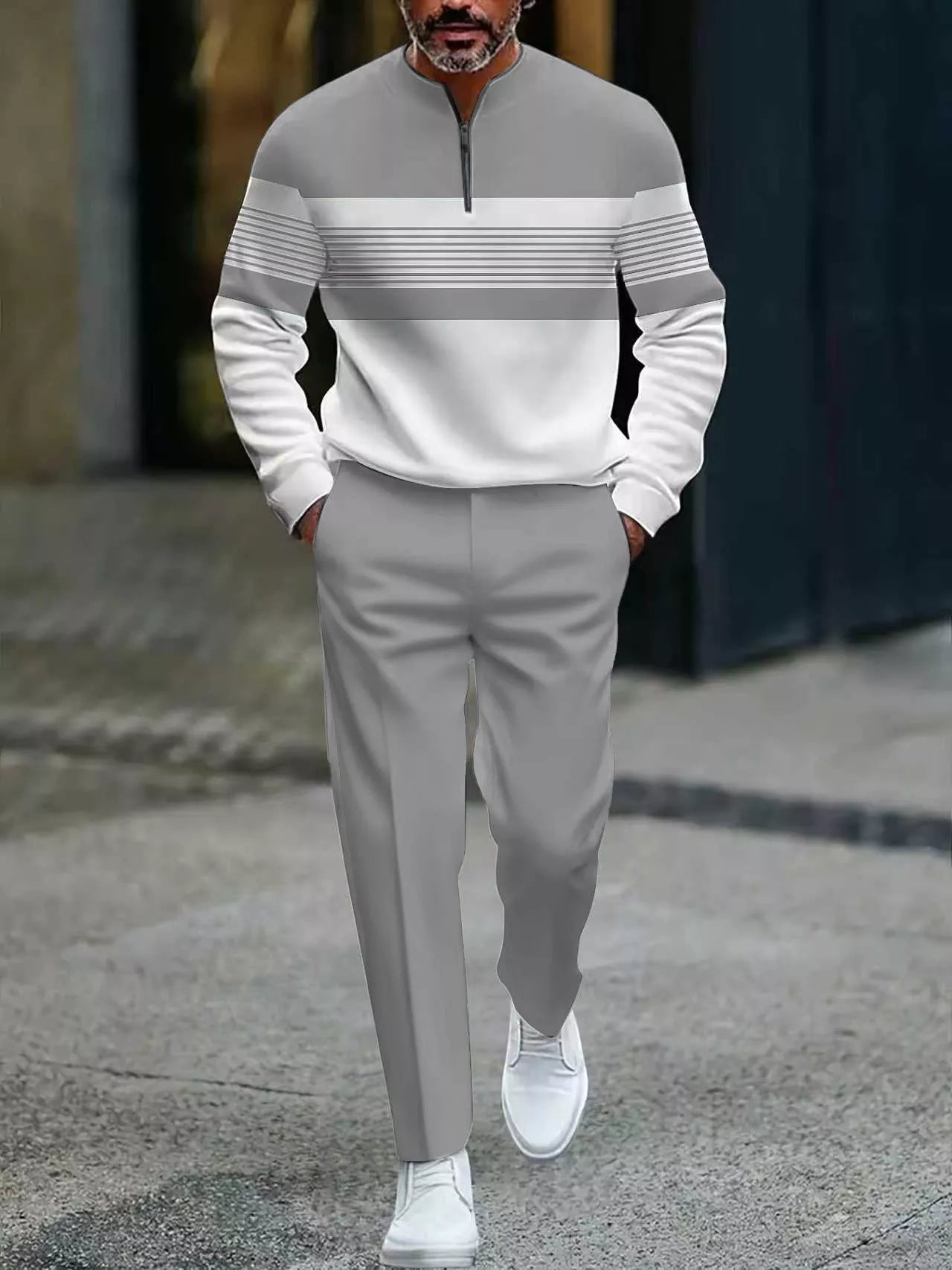 🎁New arrival 50% OFF💥Men's Graphic Print Pullover & Pants Set – Street Style, Comfort Fit & Casual Look 👖