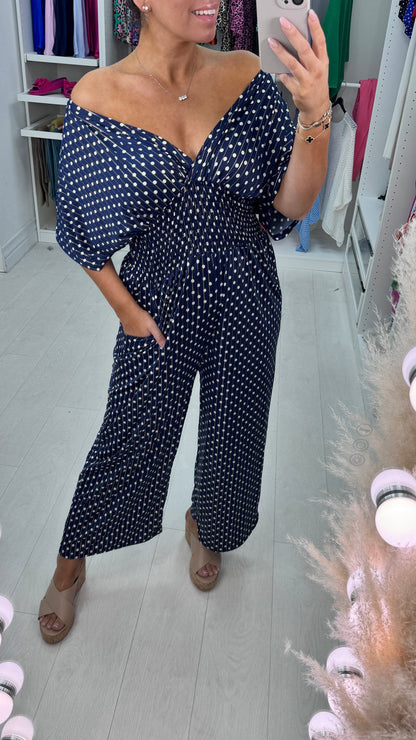 🎉48% OFF🔥 Polka Dot Printed Elastic Waist Jumpsuit