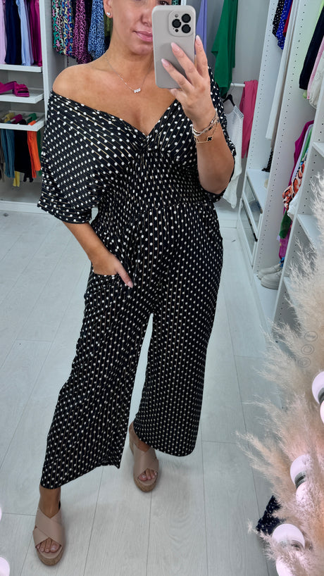 🎉48% OFF🔥 Polka Dot Printed Elastic Waist Jumpsuit