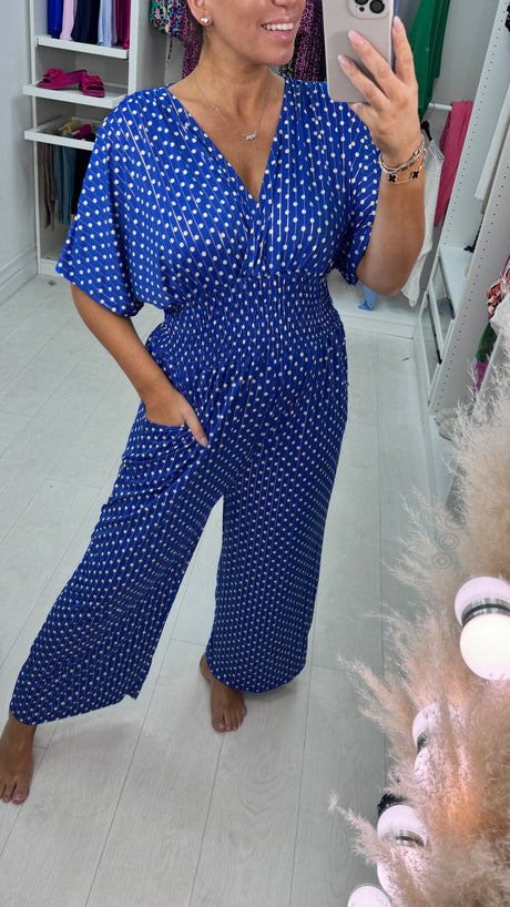 🎉48% OFF🔥 Polka Dot Printed Elastic Waist Jumpsuit