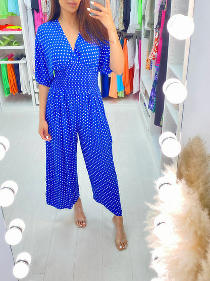 🎉48% OFF🔥 Polka Dot Printed Elastic Waist Jumpsuit