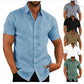 Men's Shirt With Solid Color Lapel And Short Sleeves