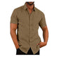 Men's Shirt With Solid Color Lapel And Short Sleeves