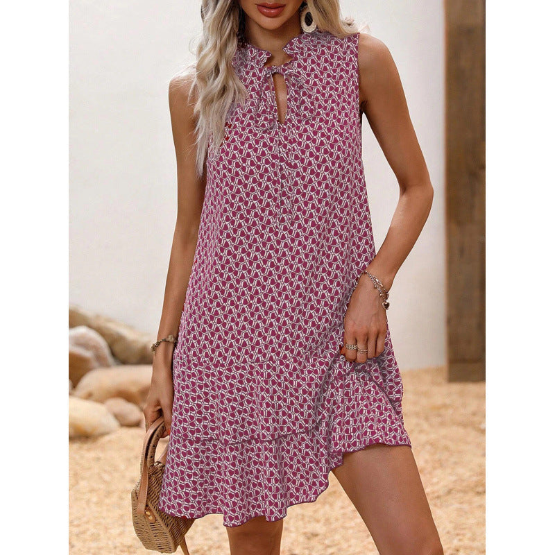 🎉Last day of the sale: 50% off 💃 Women's dress with a bow and geometric pattern