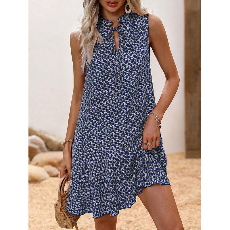 🎉Last day of the sale: 50% off 💃 Women's dress with a bow and geometric pattern