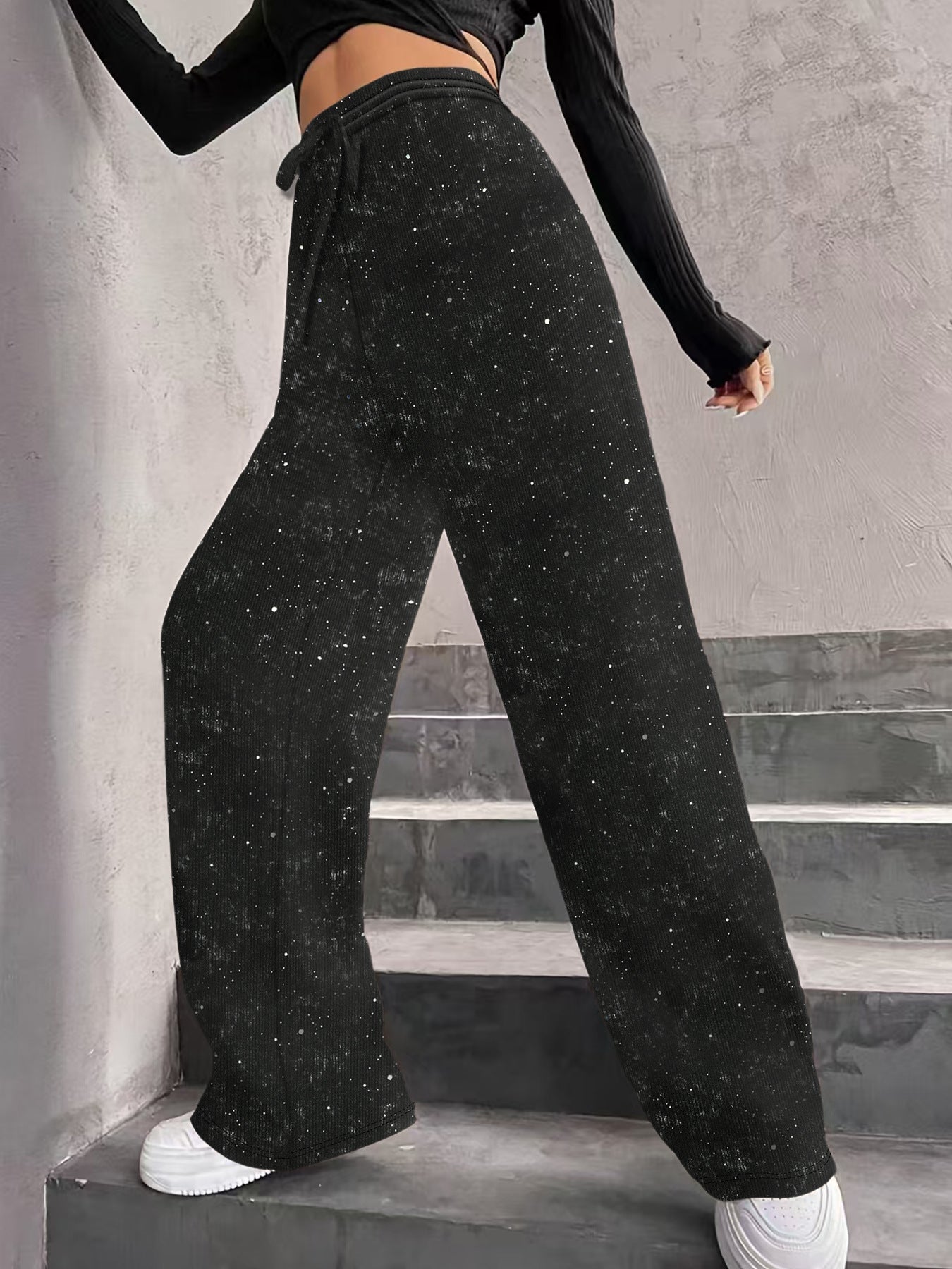 🎄🎁Christmas Sale 50% OFF🥰Women's Sequin Sparkle Wide Leg Pants with Elastic Waistband