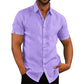 Men's Shirt With Solid Color Lapel And Short Sleeves