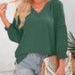 ⏰Limited time sale 50% Off!!🔥🔥Womens 3/4 Lantern Sleeve Casual V-Neck T-Shirts Pleated Loose Hollow-Out Blouse