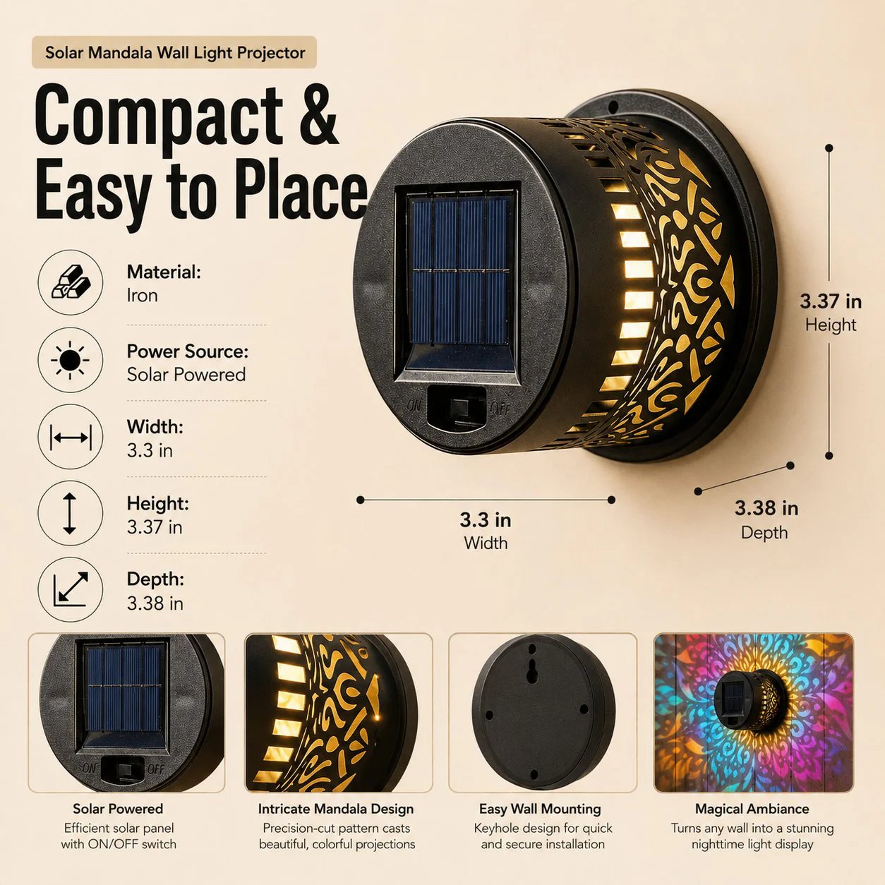 📢Last Day 50% Off🪐Solar-Powered Mandala Projector Light🌌✨