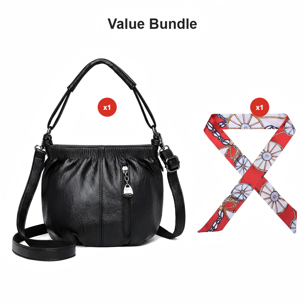 👜 50% OFF NOW! 🎀 Casual Pleated Bucket Leather Handbag – Soft Leather, Versatile Style & Adjustable Shoulder Strap ✨