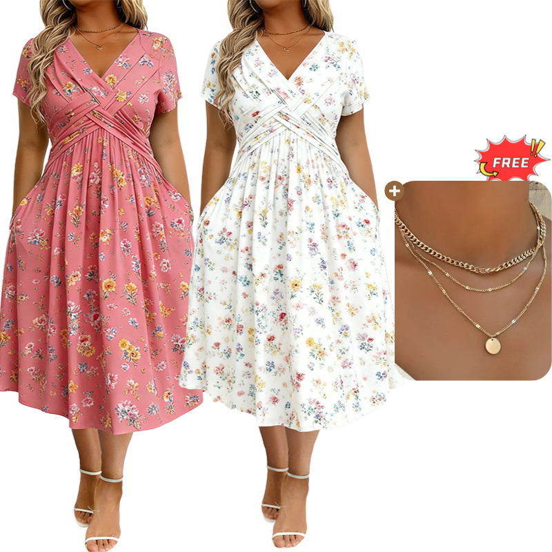 🥳2026 HOT SALE🥳💞50K+ SOLD!🔥🏠 50% OFF! ✨Women's V-Neck Floral Print Dress with Twist Waist