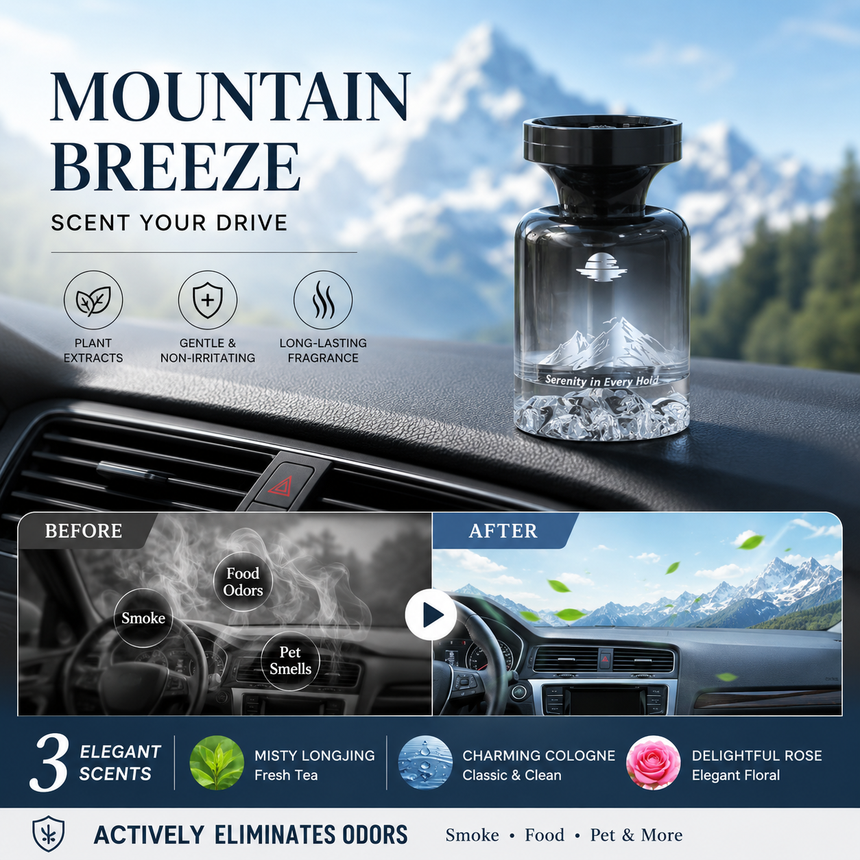 💞50K+ SOLD!🚗🌿110ml Long-Lasting Car Air Freshener – Natural plant extracts, eliminates smoke & pet odours. Weeks of freshness. Mountain design. Breath easy! 💨✨