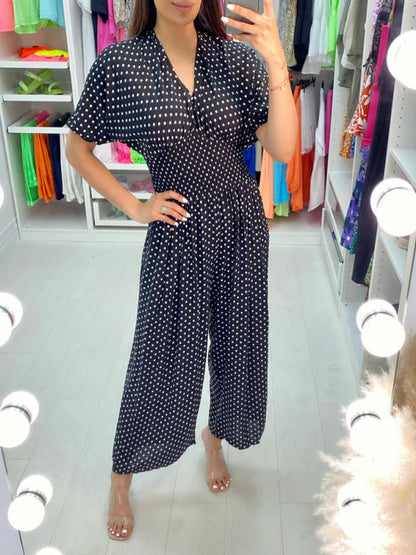 🎉48% OFF🔥 Polka Dot Printed Elastic Waist Jumpsuit