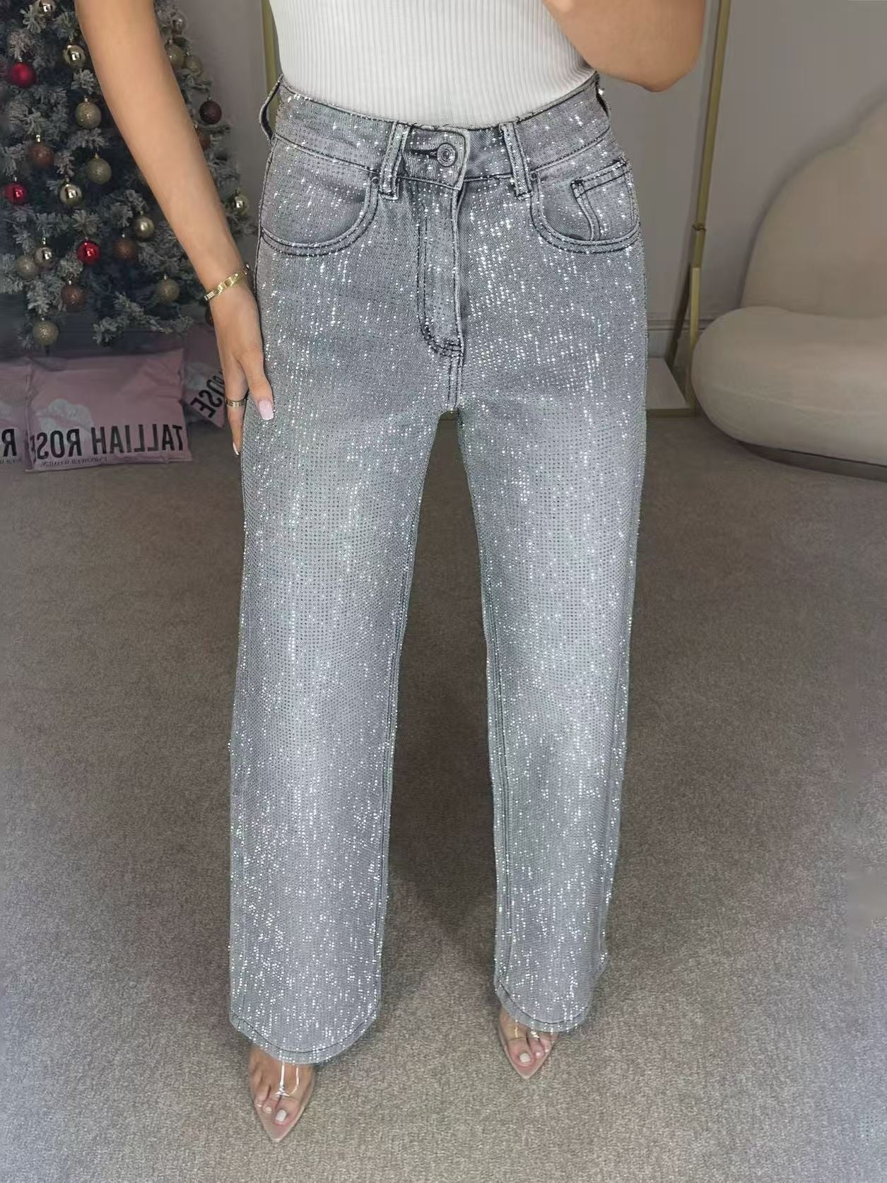 🔥50% OFF🔥Straight leg jeans with rhinestones