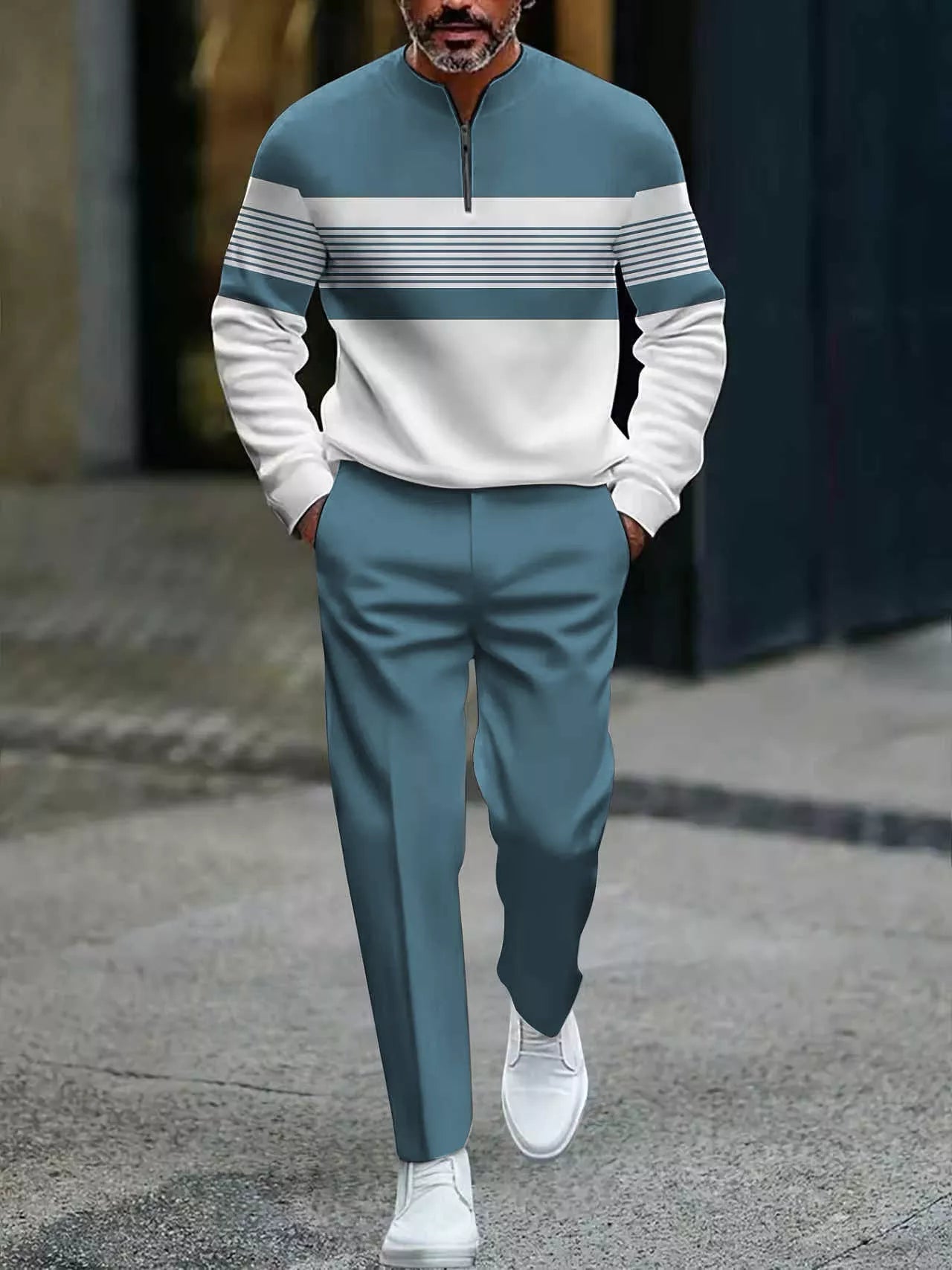 🎁New arrival 50% OFF💥Men's Graphic Print Pullover & Pants Set – Street Style, Comfort Fit & Casual Look 👖