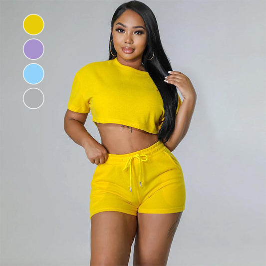 🌈Buy 2 get 10% off & Free Shipping🌸Women's 2 Piece Outfits, Round Neck Top & Drawstring Shorts