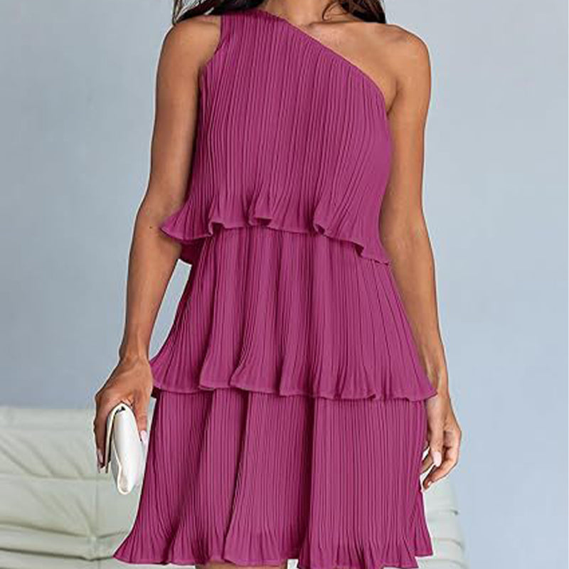 👗49% - discount💥-Women's One Shoulder Ruffle Tiered Layered Flowy A Line Dress