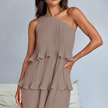 👗49% - discount💥-Women's One Shoulder Ruffle Tiered Layered Flowy A Line Dress