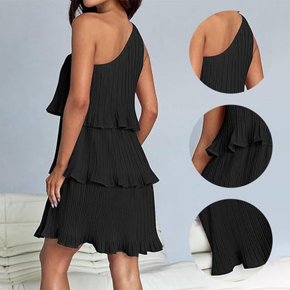 👗49% - discount💥-Women's One Shoulder Ruffle Tiered Layered Flowy A Line Dress