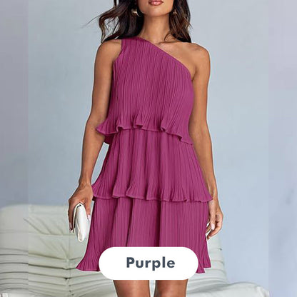 👗49% - discount💥-Women's One Shoulder Ruffle Tiered Layered Flowy A Line Dress