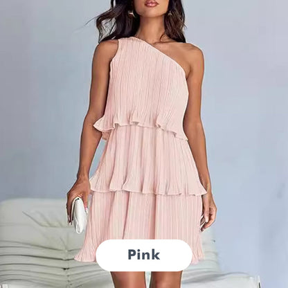 👗49% - discount💥-Women's One Shoulder Ruffle Tiered Layered Flowy A Line Dress