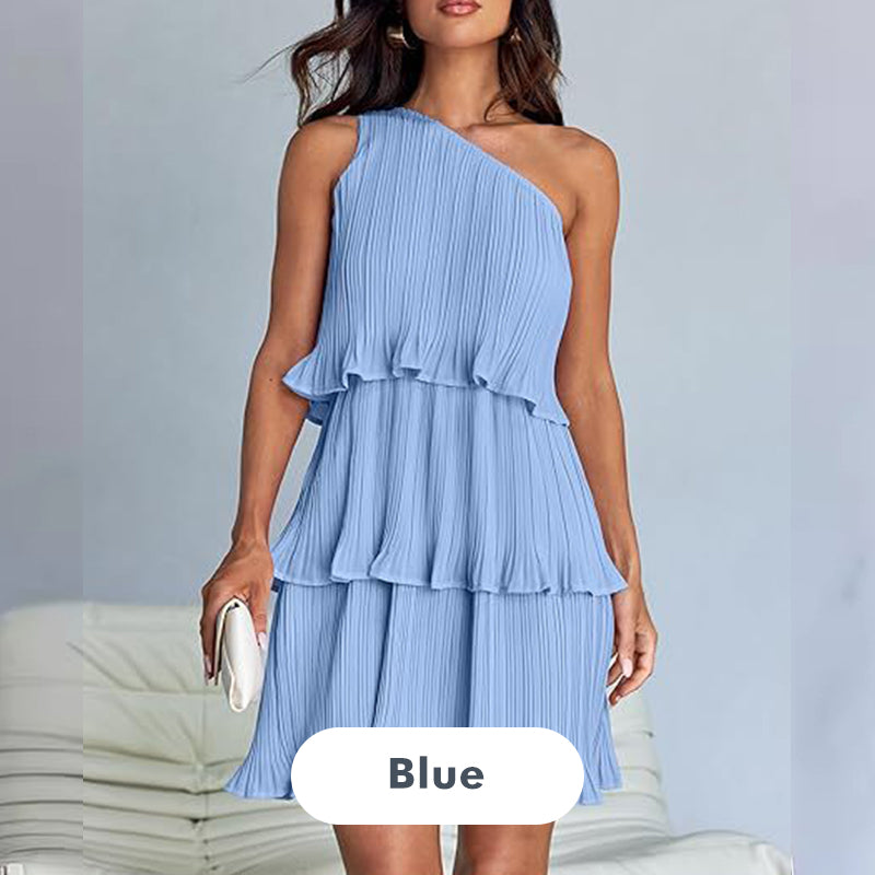 👗49% - discount💥-Women's One Shoulder Ruffle Tiered Layered Flowy A Line Dress