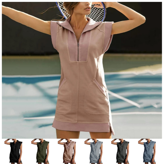 🌸Up to 40% off🔥Women's Sporty Half Zip Pullover Sleeveless Mini Dress