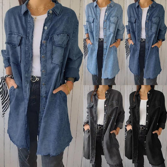 🌸Up to 40% off🔥Women’s Faux Denim Comfortable Lapel Coat Shirt