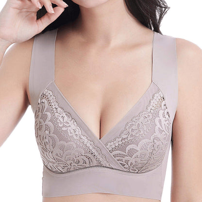 🌸Up to 40% OFF🔥 Comfort Extra Elastic Crossed Wireless Support Lace Bra for Plus Size