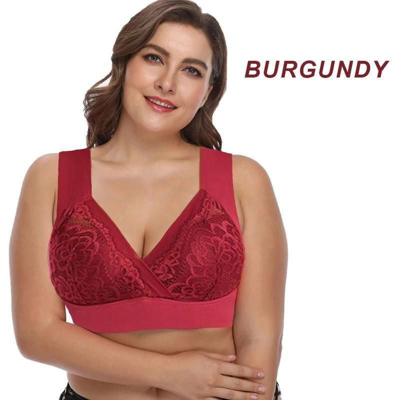 🌸Up to 40% OFF🔥 Comfort Extra Elastic Crossed Wireless Support Lace Bra for Plus Size