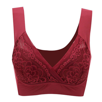 🌸Up to 40% OFF🔥 Comfort Extra Elastic Crossed Wireless Support Lace Bra for Plus Size