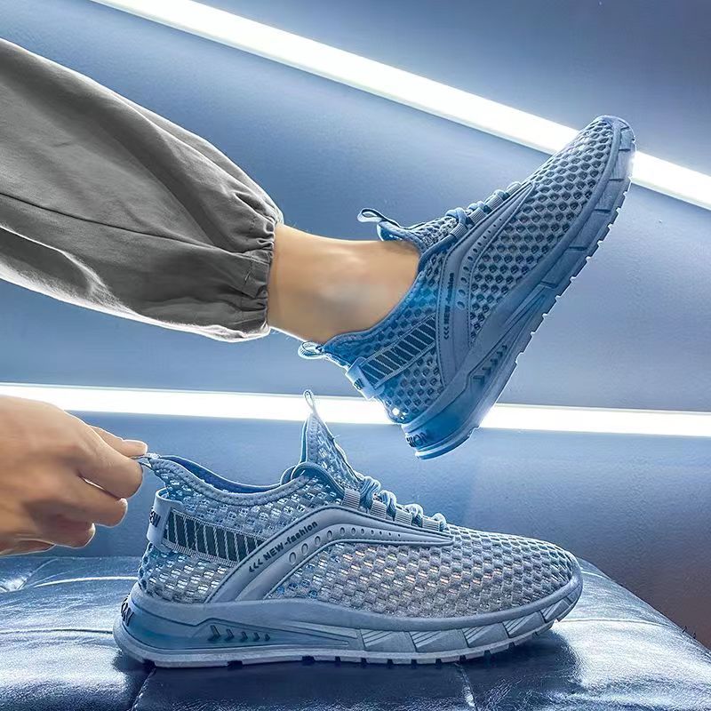 Tennis shoes men's shoes summer new hollow mesh running shoes fashion versatile casual shoes low-top breathable sports shoes