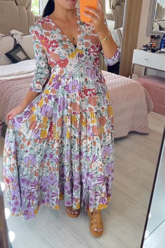 Floral Print Tiered Hem Maxi Dress